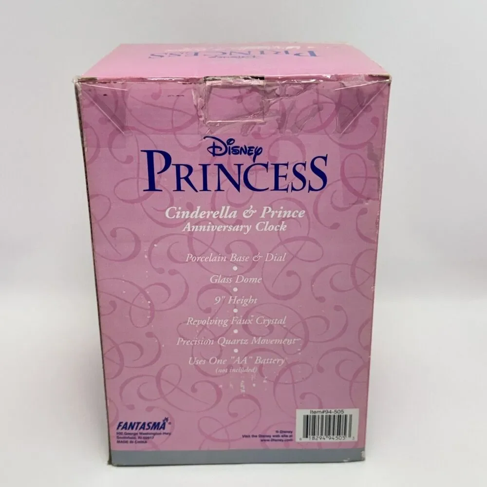 Disney Princess Cinderella & Prince Anniversary Clock, Glass Dome Porcelain Base